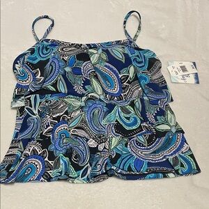 American Beach Tankini Women’s Blue Paisley Swim  Top 12